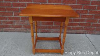 Vintage Colonial Maple Pub End Table With 4 Square Carved Legs photo