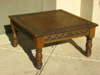 Vintage Spanish Style Coffee Table Mid Century Modern Carved Solid Wood photo