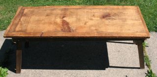 Great Antique Wood Coffee Table Collapsible Stand Distressed Wood Top Good Fair photo