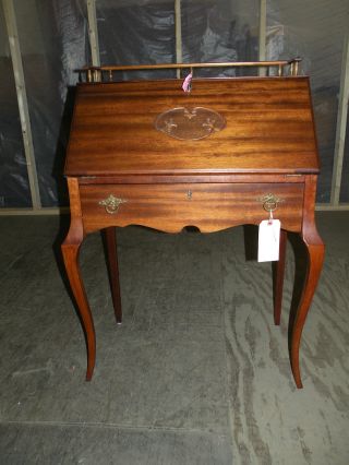 Antique Ladies Mahogany Drop Front Writing Desk With Key photo