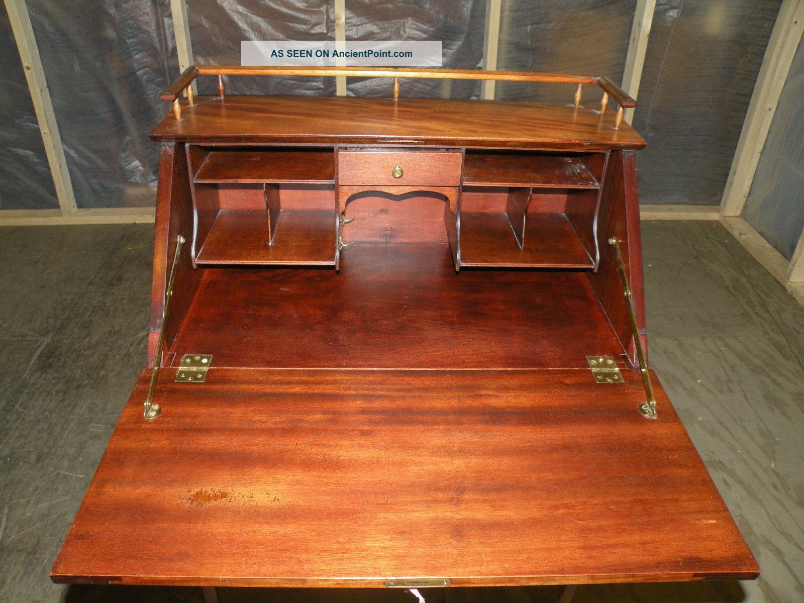 Antique Ladies Mahogany Drop Front Writing Desk With Key