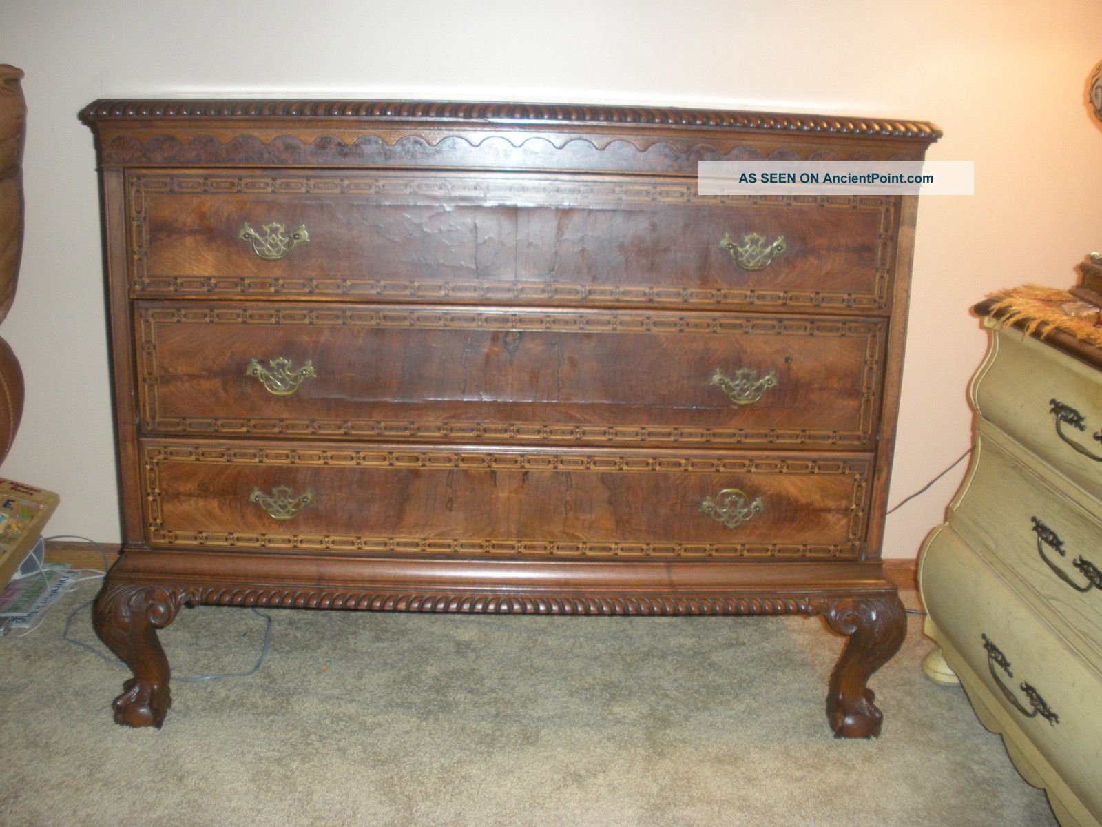 Antique Inlaid Mahogany Bachelors Chest Dresser Chippendale Ball & Claw Ships130 1800-1899 photo