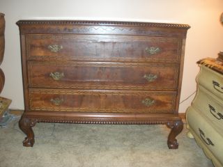 Antique Inlaid Mahogany Bachelors Chest Dresser Chippendale Ball & Claw Ships130 photo