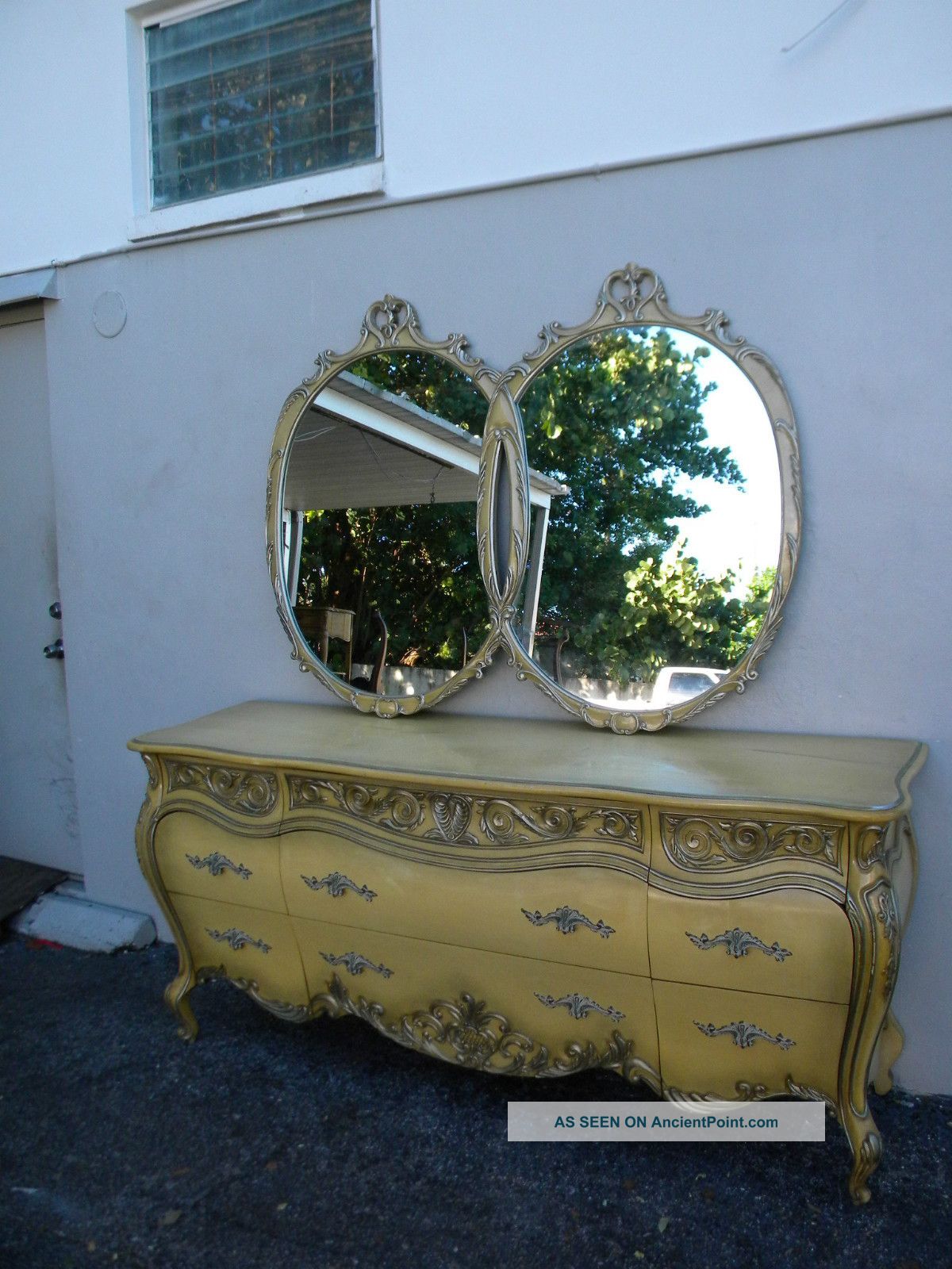 Long French Bombay Painted Silver Leaf Dresser With Mirror By Romweber 2759 Post-1950 photo
