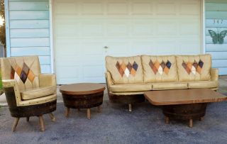 Vintage Whiskey Wine Barrel Rec Room Furniture,  Bar&stools,  Sofa,  Chairs,  Tables,  60s photo