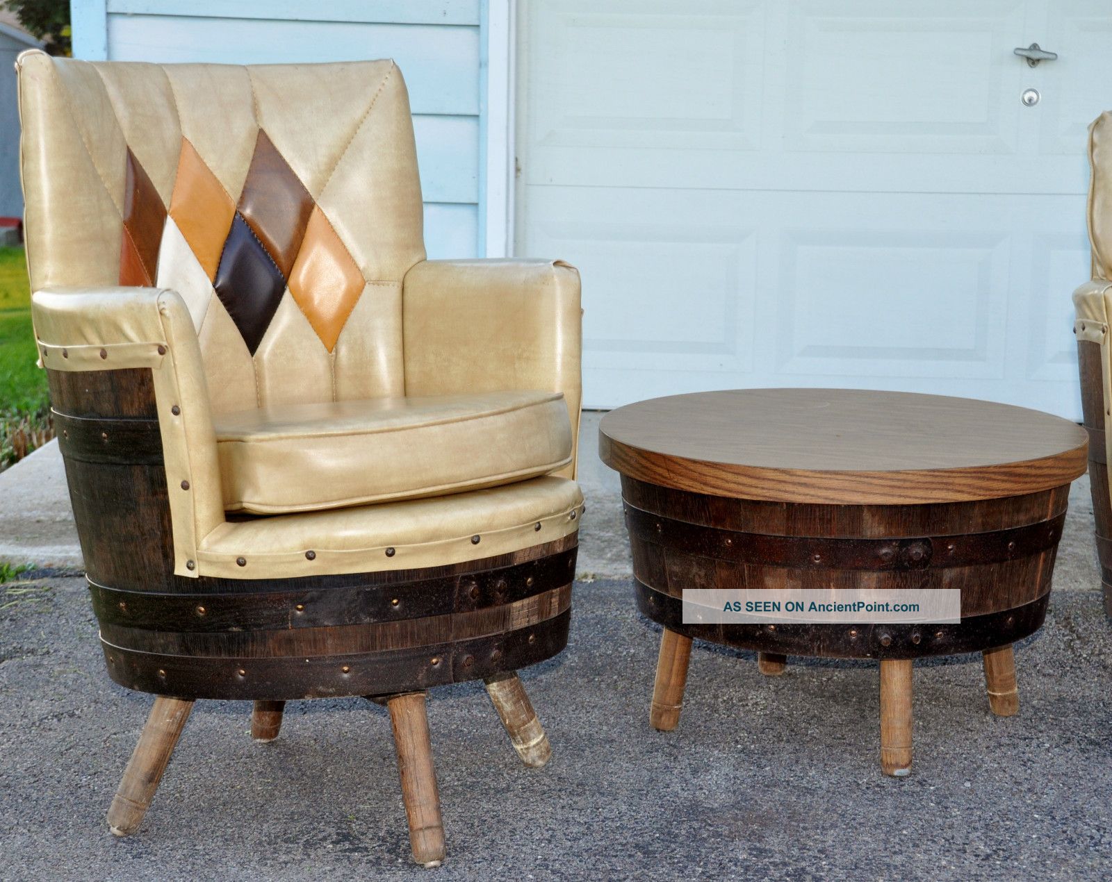 Vintage Whiskey Wine Barrel Rec Room Furniture Bar Stools Sofa Chairs Tables 60s