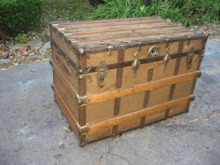 Antique Steamer Trunk 1800s Stage Coach Chest Coffee Table photo