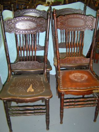 4 Matching Oak Pressed Back Chairs - Early 1900 ' S - 1 Larkins photo