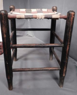 Antique 19th Century Shaker Style Ohio Tape Seat Weavers Stool Cocktail Table photo