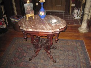 Antique Walnut Victorian Marble Top Table photo
