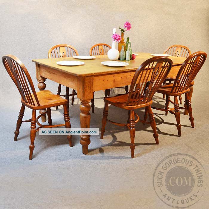 Antique Victorian Pine Kitchen Dining Table With Drawer Seats 6 - 8 C1880 1800-1899 photo
