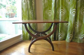 Mid Century Wood Curved X Base Sofa Or Console Table photo