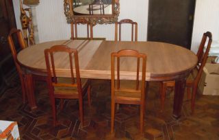 Antique Dining Table & 6 Cane Seat Chairs - Hand Carved Grapevine Design photo