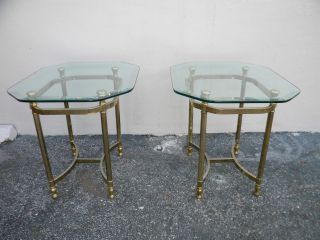 Pair Of Mid - Century Brass Glass Top Side Tables 2085 photo
