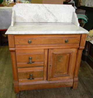 Antique Victorian Walnut Marble Top Bathroom Commode Wash Stand Storage Cabinet photo