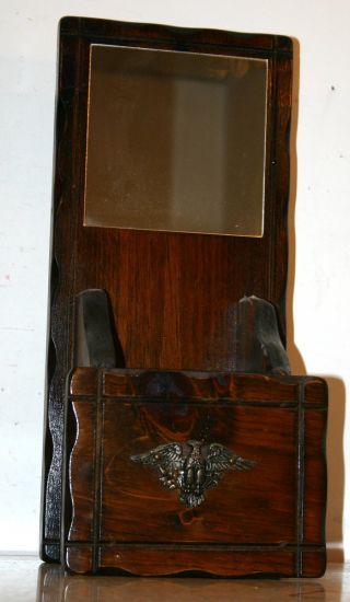 Antique Early American Style Wooden Shelf Letter Holder W American Eagle Emblem photo