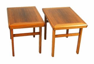 Pair Danish Modern Teak End Tables With Crossbanded Inlay photo