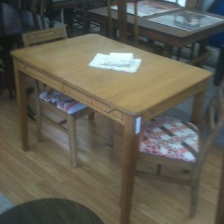 Solid Oak Kitchen Table & 2 Matching Solid Oak Chairs photo