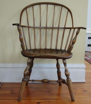 Antique 1700 ' S Windsor Armchair,  Colonial American Country Style,  Hickory/oak photo