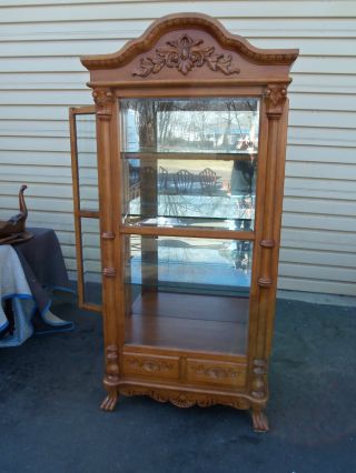 49820 Fancy Carved Mahogany China Cabinet Curio With Drawers photo