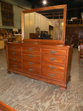 Antique Solid Cherry Bedroom Set Dresser Mirror Chest photo