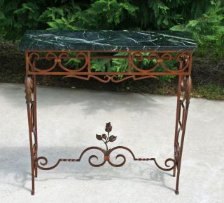 Art Nouveau Bronze Wrought Iron Black Marble Console Table W Rose C1920 ' S photo