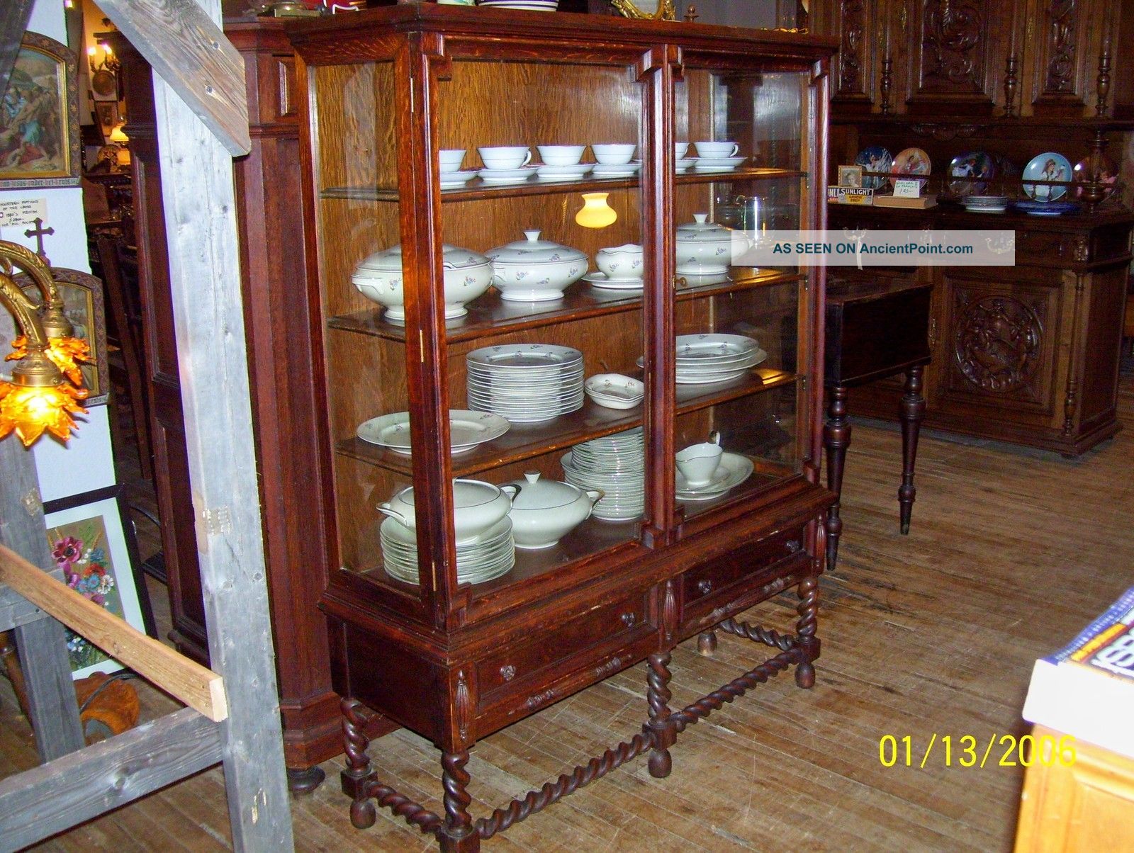 China Cabinet On A Jacobean Style Base U.  S.  Made In New Jersey 1900-1950 photo