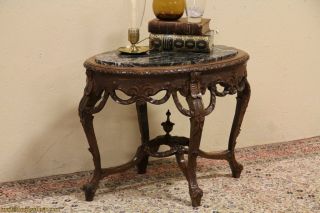 Oval Black Marble Top Chairside Or Coffee Table photo