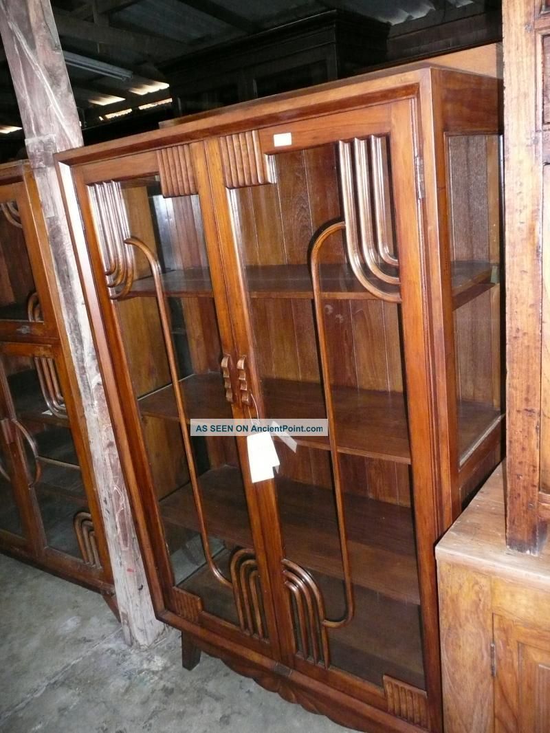 Antique Thai Gold Teak Showcase With Glass Sides 1900-1950 photo