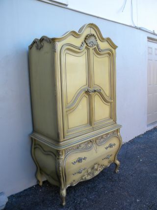 Tall French Bombay Painted Silver Leaf Armoire By Romweber 2758 photo