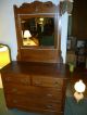 Antique Oak Dresser Vanity,  Bureau With Beveled Mirror Refinished Orig.  Drawer 1900-1950 photo 6