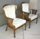 Pair Vintage French Provincial Wingback Cane White Velvet Arm Chairs Post-1950 photo 1