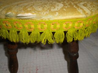Antique Wooden Stool Deco Cover Orange Green & Gold W/fringe Shabby French Chic photo