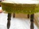 Antique Wooden Stool Deco Cover Orange Green & Gold W/fringe Shabby French Chic Unknown photo 1