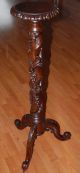 Vintage Carved Wooden Torchere With Turned Twist Column,  Plant Stand 1900-1950 photo 6