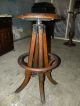 Antique Oak Rr Station Or Coal Miners Swivel Stool Chair 1900-1950 photo 2