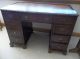Antique Pedestal Solid Dark Wood Desk W/ Leather Pad On Top,  Over 70 Years Old 1900-1950 photo 5
