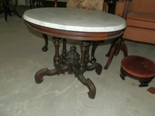 Fabulous Antique Victorian Marble Top Coffee Table W/carved Base photo