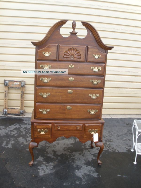 43200 Queen Anne Shell Carved Cherry 2 Pc High Chest Highboy Dresser Post-1950 photo