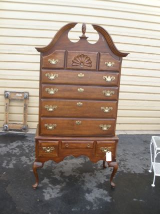 43200 Queen Anne Shell Carved Cherry 2 Pc High Chest Highboy Dresser photo