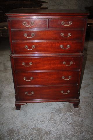Antique Tall Mahogany Dresser - Lots Of Drawers - Brass Hardware photo