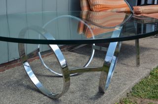 Mid Century Modern Chrome Circle Glass Coffee Table Vintage Milo Baughman Eames photo