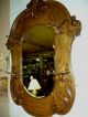 Antique Oak Frame Beveled Hall Mirror W/ Hooks Dated 1908 Refinished Ornate 1900-1950 photo 1
