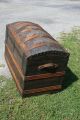 1880 ' S Victorian Tin & Wood Hump Back Top Dome Trunk With Full Tray - Large 36 