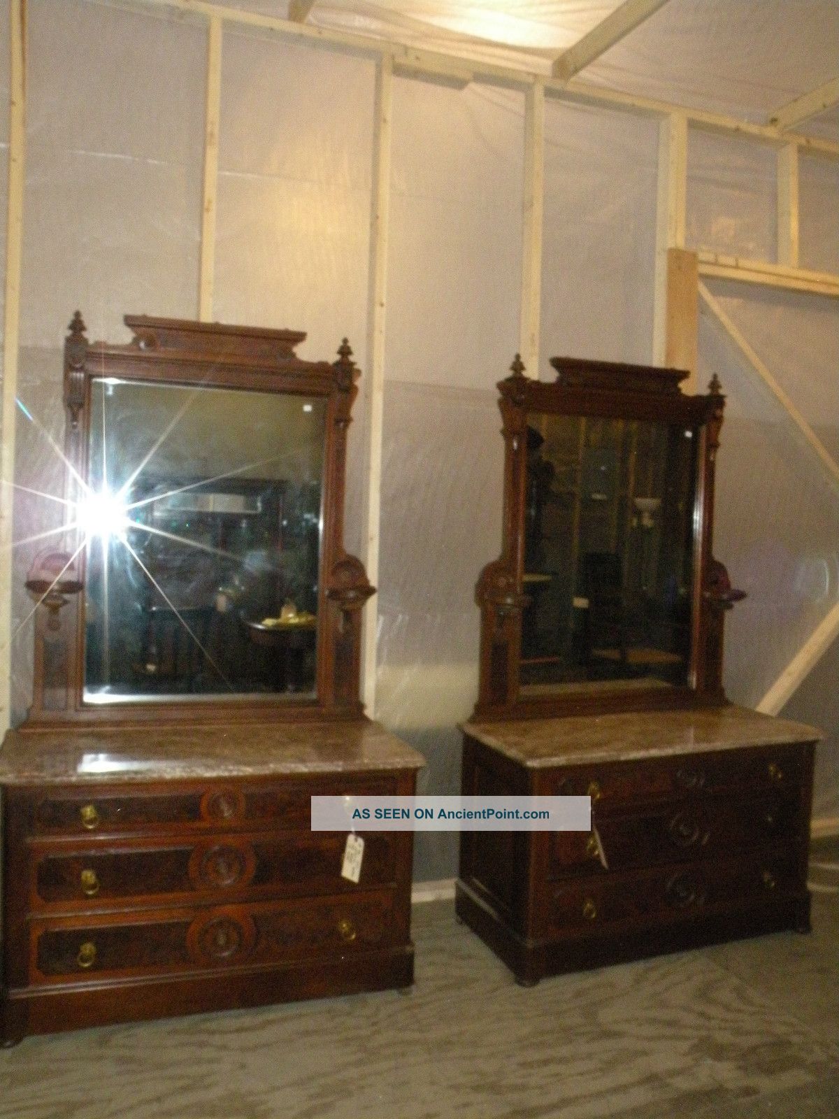 Pair Of Marble Top Victorian Antique Bedroom Dressers With Mirror Unknown photo
