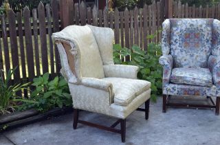Antique Partialy Upholster Wingback Fireside Club Lounge Chair Vintage Eames photo