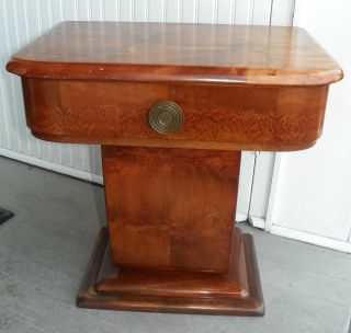 Pair Of Art Deco Night Stands With Cabinet Storage And Drawer.  Koa Wood. photo