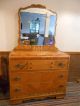 Art Deco Maple Five Piece Bedroom Set Bed Wardrobe Dressing Table Mirrors & More 1900-1950 photo 2