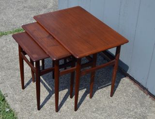 Mid - Century Modern Teak Danish Style Nesting Tables Vintage Eames End Table photo
