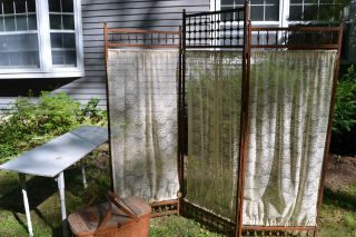 Circa 50 ' S Solid Oak Tri - Sectioned Room Divider: Orig.  Antique French Lace photo